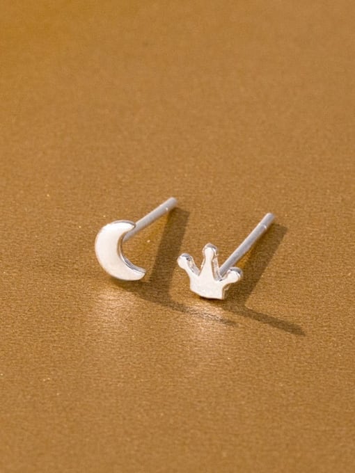ES1464 [99 Silver Moon] 925 Sterling Silver Heart Cute Stud Earring